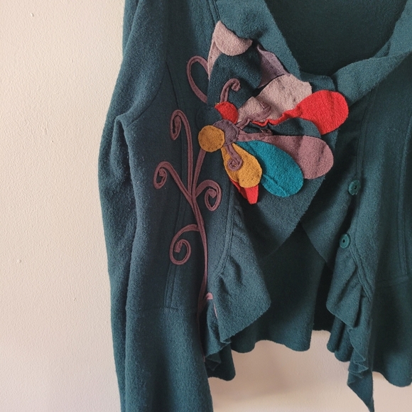 Anthropologie Sleeping On Snow Large Floral Wool Cardigan Sweater Jacket Green - Picture 3 of 8